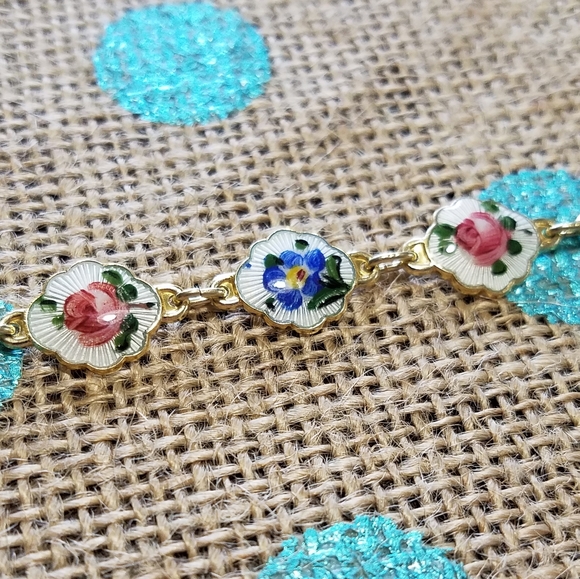 RARE vintage Norway sterling enamel bracelet, 6.5" - Picture 2 of 8